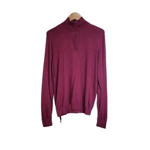 Robert Graham Dark Fuchsia Wool 1/4 Zip Pullover Sweater Size Large